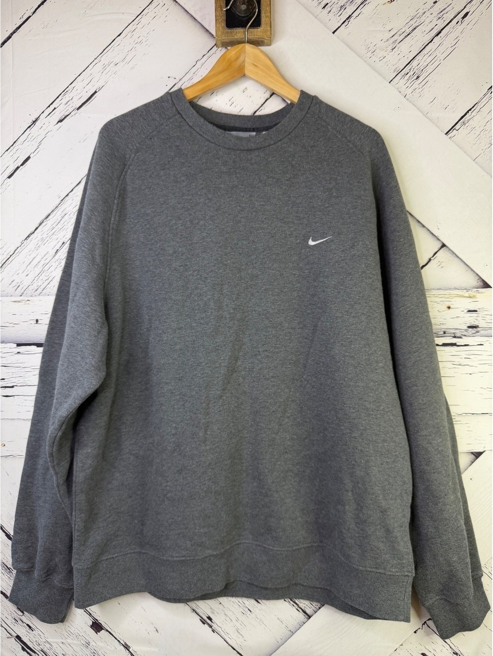 Vintage Nike Y2K Streetwear White Mini Swoosh Crewneck Grey Sweatshirt Adult 2X